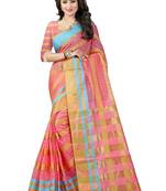 Multicolor plain cotton silk saree with blouse