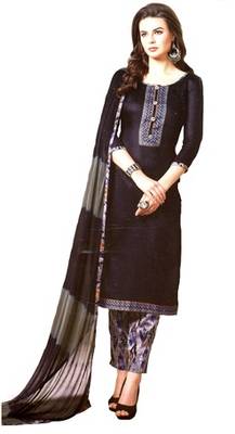 Black Embroidered Lawn Cotton Unstitched Salwar With Dupatta 1