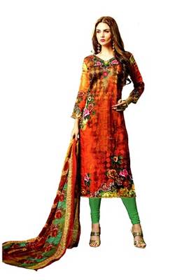 Orange Embroidered Lawn Cotton Unstitched Salwar With Dupatta 1