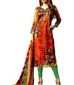 Orange Embroidered Lawn Cotton Unstitched Salwar With Dupatta