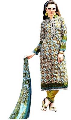 Blue Embroidered Lawn Cotton Unstitched Salwar With Dupatta 1