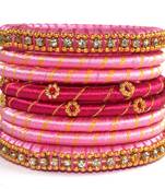 Handmade multicolor silk thread bangle  (8 pcs)
