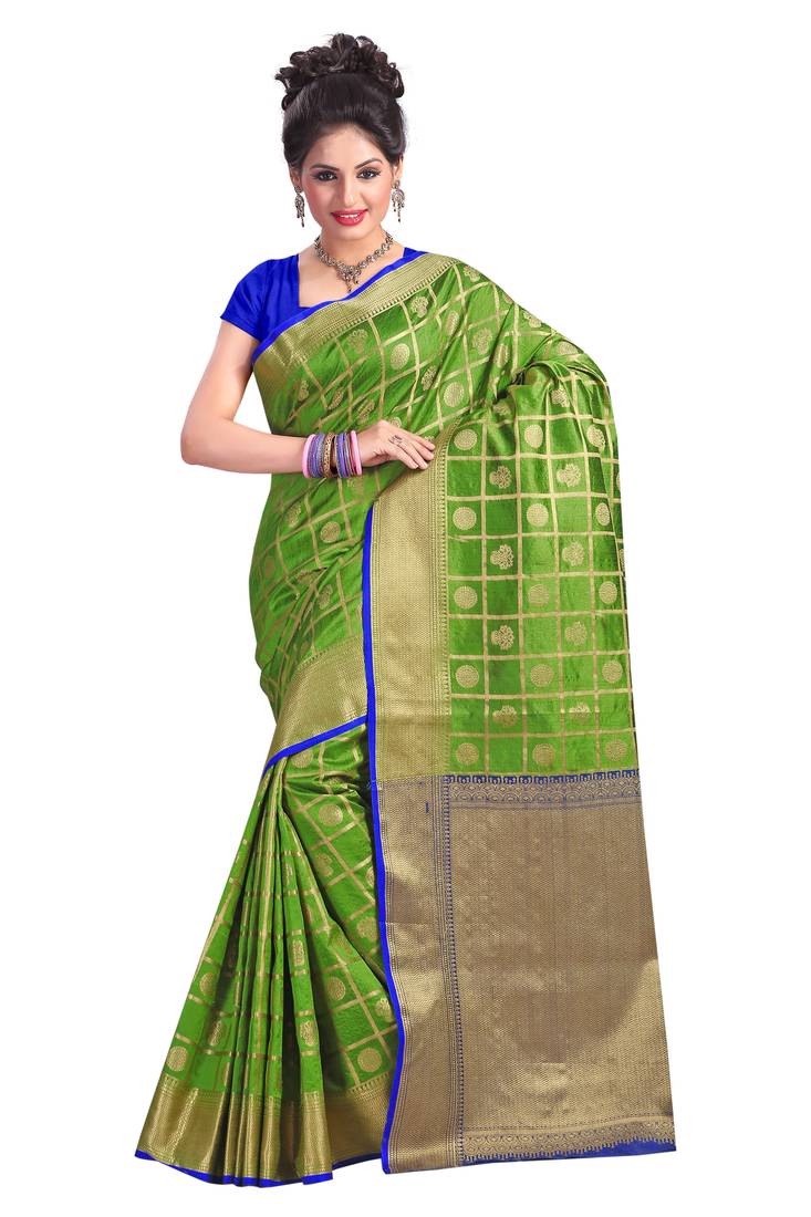 Green woven silk saree with blouse