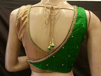 Green rawsilk handwork blouse 1