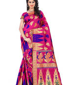 Pink printed banarasi saree with blouse