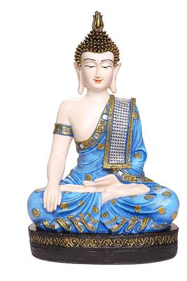 India Polyresine Sitting Buddha Idol Showpiece Blue  and  White 1