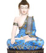 India Polyresine Sitting Buddha Idol Showpiece Blue  and  White