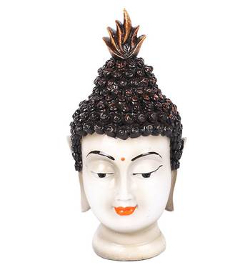 India Antique Buddha Head Idol (White) 2