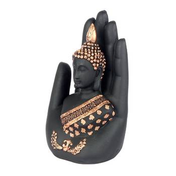 India Buddha Embossed in a Palm Showpiece (Black  and  Gold) 1