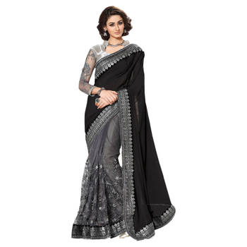 Black embroidered net saree with blouse 1