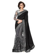 Black embroidered net saree with blouse