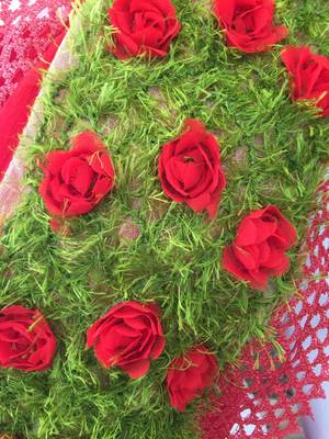 Red Ribbon Flower Chiffon Saree With Blouse 2