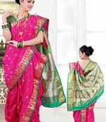 pink woven poly cotton silk traditional nauvari-saree