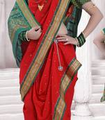 Red woven poly cotton silk traditional nauvari-saree