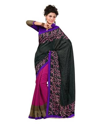 Pink printed bhagalpuri silk saree with blouse 1