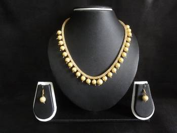 Elegant Gold Plated Drop Pearl Necklace with Earrings 2