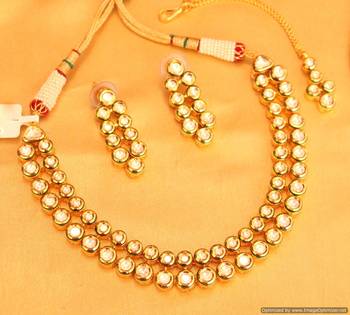 Kundan Meenakari Polki Double Line Necklace Set 1