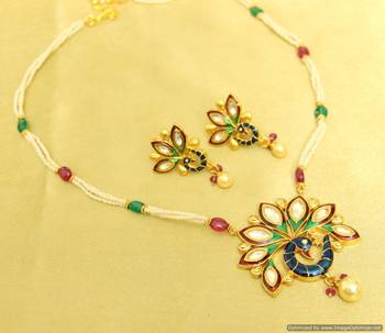 Kundan Meenakari Peacock Polki Necklace Set 1