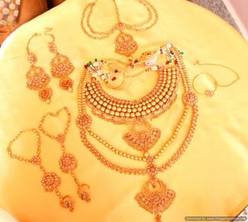 Gold Look Polki Matt Finish Bridal Necklace Set 1