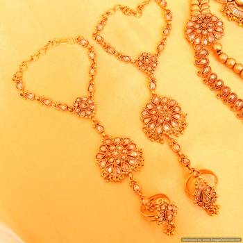 Gold Look Polki Matt Finish Bridal Necklace Set 3