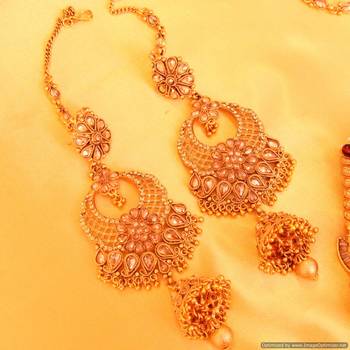 Gold Look Polki Matt Finish Bridal Necklace Set 4