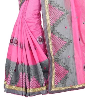 Pink embroidered cotton saree with blouse 5