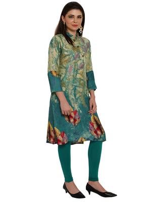 Turquoise embroidered rayon party-wear-kurtis 2