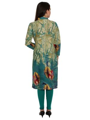 Turquoise embroidered rayon party-wear-kurtis 3
