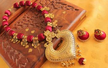 Beautiful Handmade Silk Thread Red Designer Necklace Set 1