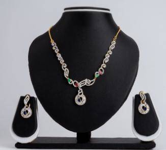 Designer American Diamond Necklace set with Multicolour stones 1