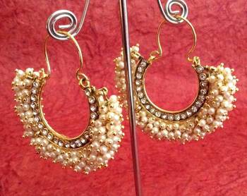 Chandni pearl golden finish ethnic bali hoop Indian ethnic jewelry earring v743 1