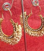 Chandni pearl golden finish ethnic bali hoop Indian ethnic jewelry earring v743