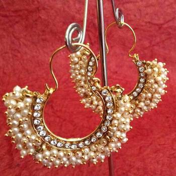 Chandni pearl golden finish ethnic bali hoop Indian ethnic jewelry earring v743 2