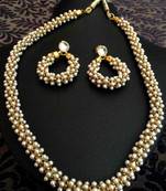 Beautiful Chandni Pearls Woven in Golden Metal Indian Pearl Necklace Set d20