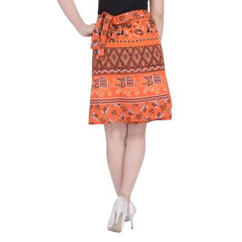 Orange printed Cotton Rajasthani skirts 1