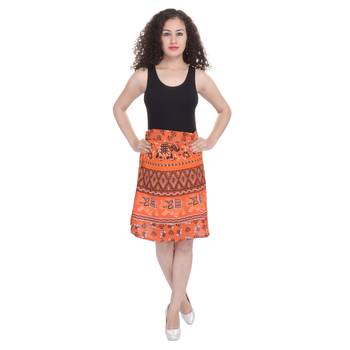 Orange printed Cotton Rajasthani skirts 2