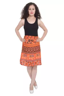 Orange printed Cotton Rajasthani skirts