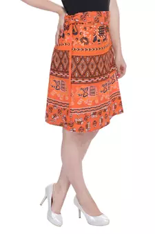 Orange printed Cotton Rajasthani skirts