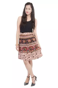 Beige printed Cotton Rajasthani skirts
