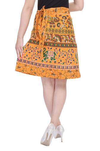 Yellow printed Cotton Rajasthani skirts