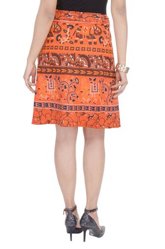 Orange printed Cotton Rajasthani skirts