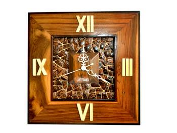 Hand Crafted Antique Square Shape Wooden Wall Clock 2