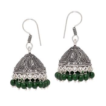 Oxidised Silver Plated Green Beads Brass Earrings Jewellery 1