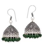 Oxidised Silver Plated Green Beads Brass Earrings Jewellery