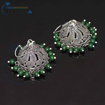 Oxidised Silver Plated Green Beads Brass Earrings Jewellery 2