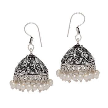 Oxidised Silver Plated White Beads Brass Earrings Jewellery 1