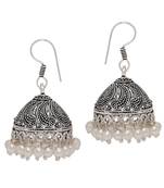 Oxidised Silver Plated White Beads Brass Earrings Jewellery