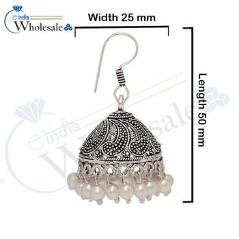 Oxidised Silver Plated White Beads Brass Earrings Jewellery 3