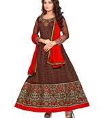 Brown embroidered brasso semi stitched salwar with dupatta