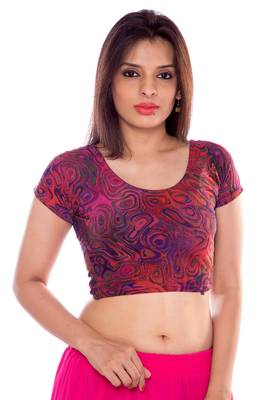 Voilet and pink lycra fabric printed stitched blouse 1